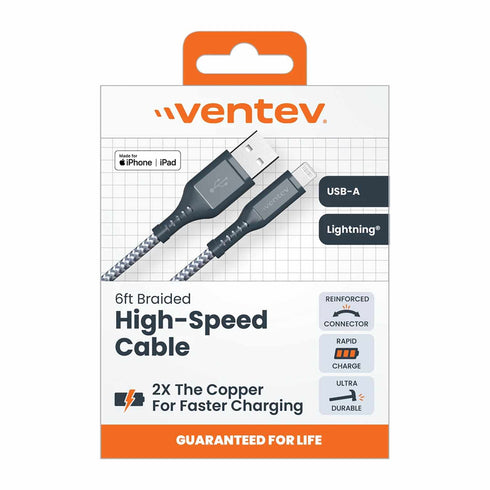 Ventev High Speed USB-A to USB-C Braided Cable 6ft BC6GRY262893